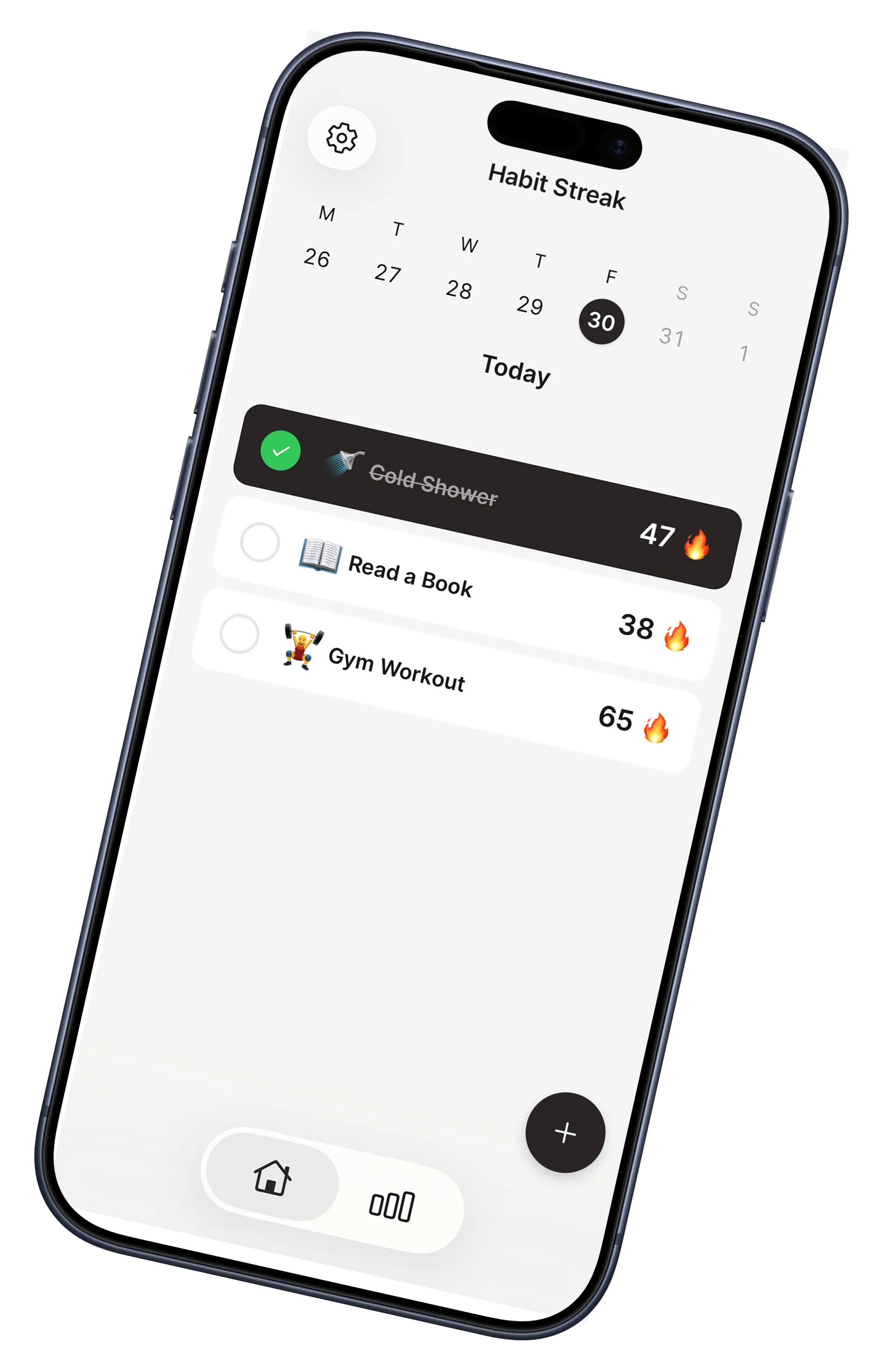 Habit Streak app screenshot showing daily habits with streaks